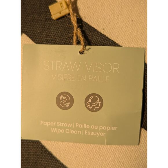 Sea & Grass Straw Visor Tie Back Sun Hat Navy White Tribal Geometric One Size - Picture 5 of 7